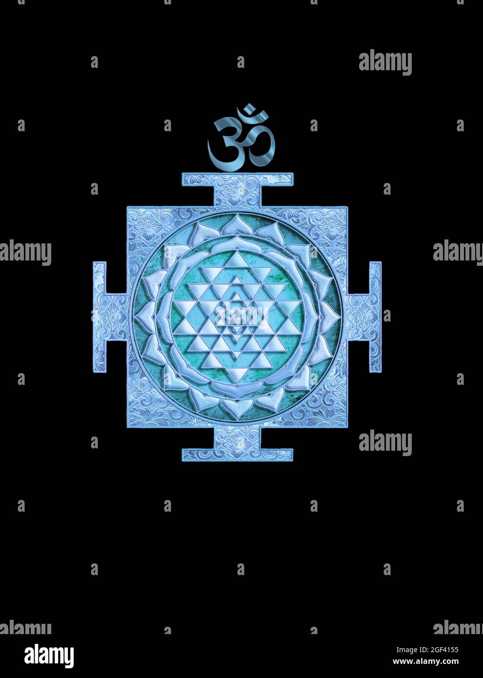 Spiritual background for meditation with sri yantra and om symbol isolated  in color background Stock Photo - Alamy
