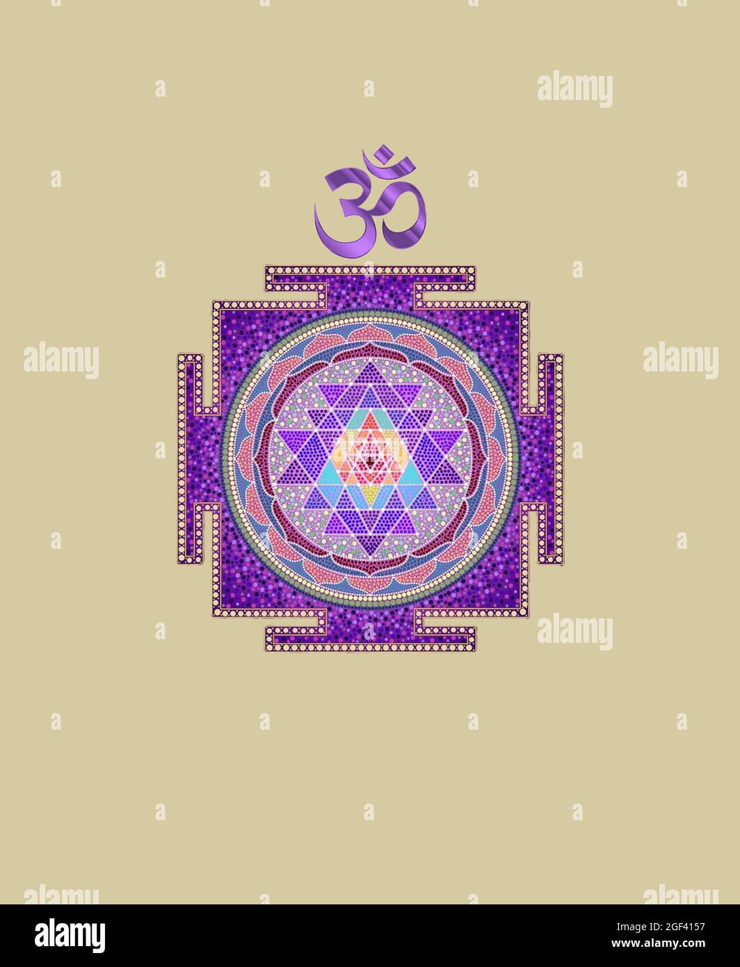 Spiritual background for meditation with sri yantra and om symbol isolated  in color background Stock Photo - Alamy