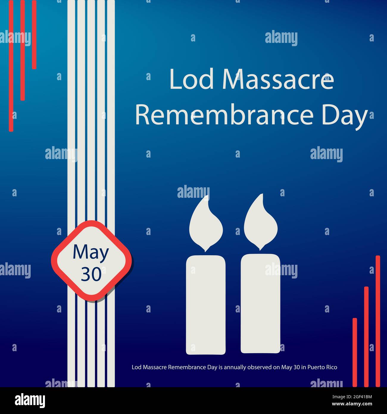 Lod Massacre Remembrance Day is annually observed on May 30 in Puerto Rico. Stock Vector