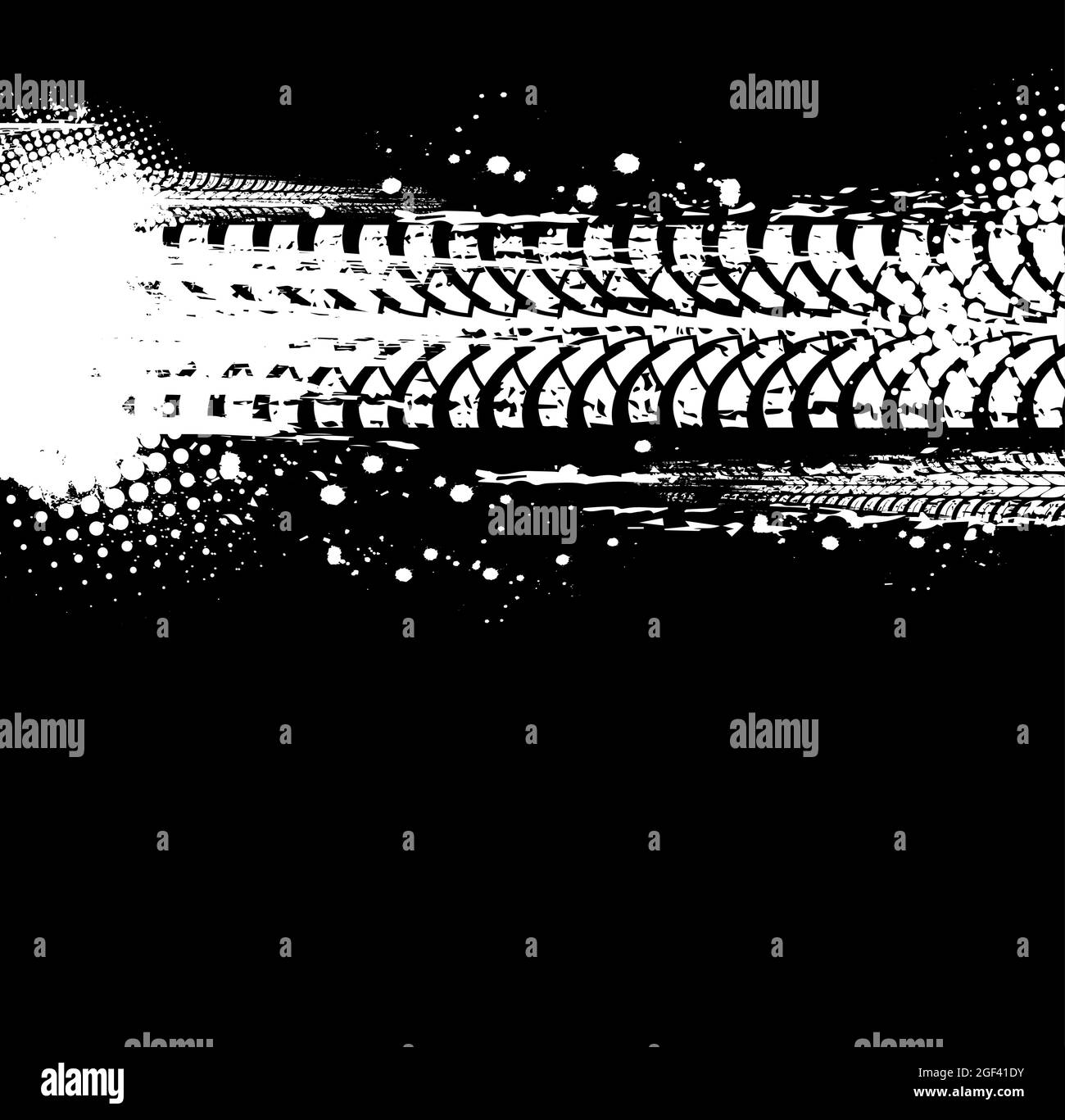 Grunge tyres tracks, car wheel trace and bike dirty tread. Vehicle dirty rubber marks, car skid