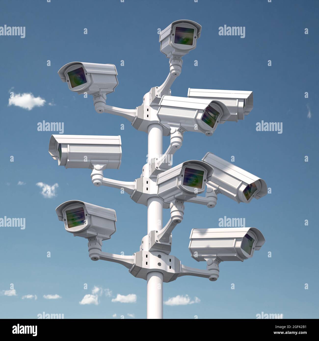CCTV security cameras on the pole. Safety and protection concept. 3d illustration. Stock Photo