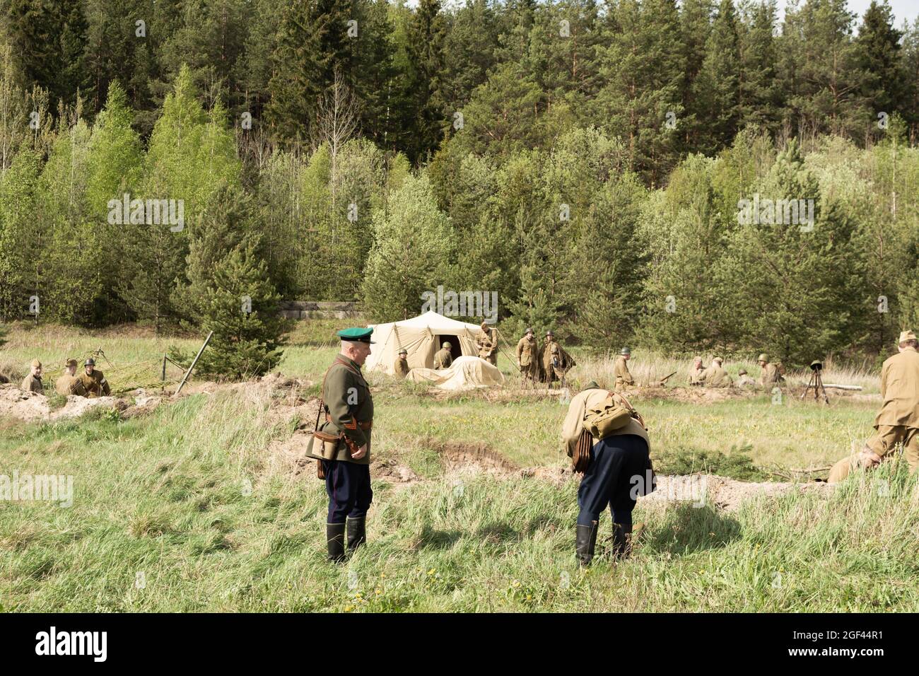 PETROZAVODSK, RUSSIA - MAY 22, 2021: Soldiers in military uniform of WWII Stock Photo