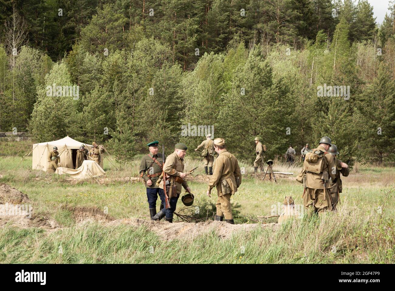 PETROZAVODSK, RUSSIA - MAY 22, 2021: Soldiers in military uniform of WWII Stock Photo