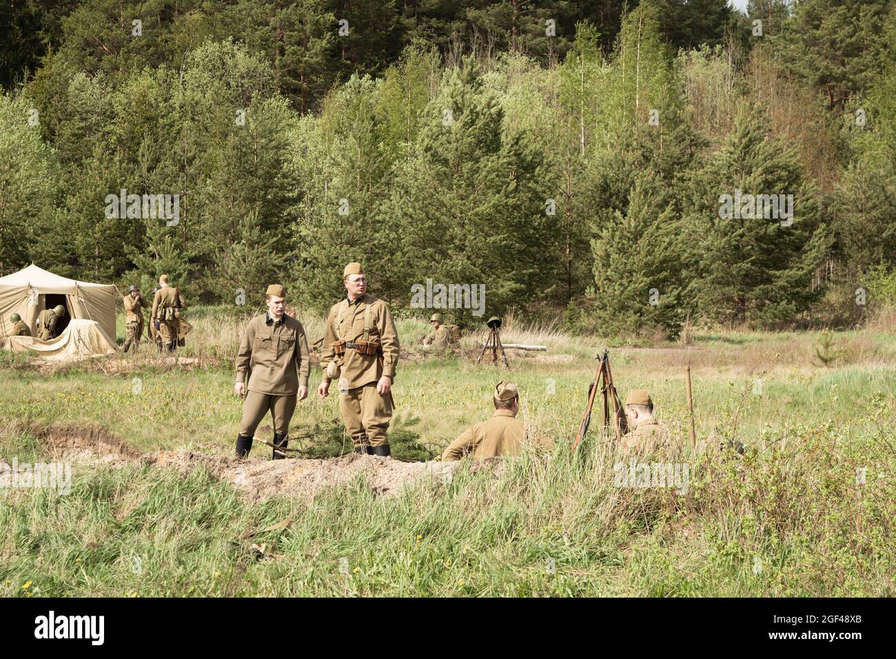 PETROZAVODSK, RUSSIA - MAY 22, 2021: Soldiers in military uniform of WWII Stock Photo