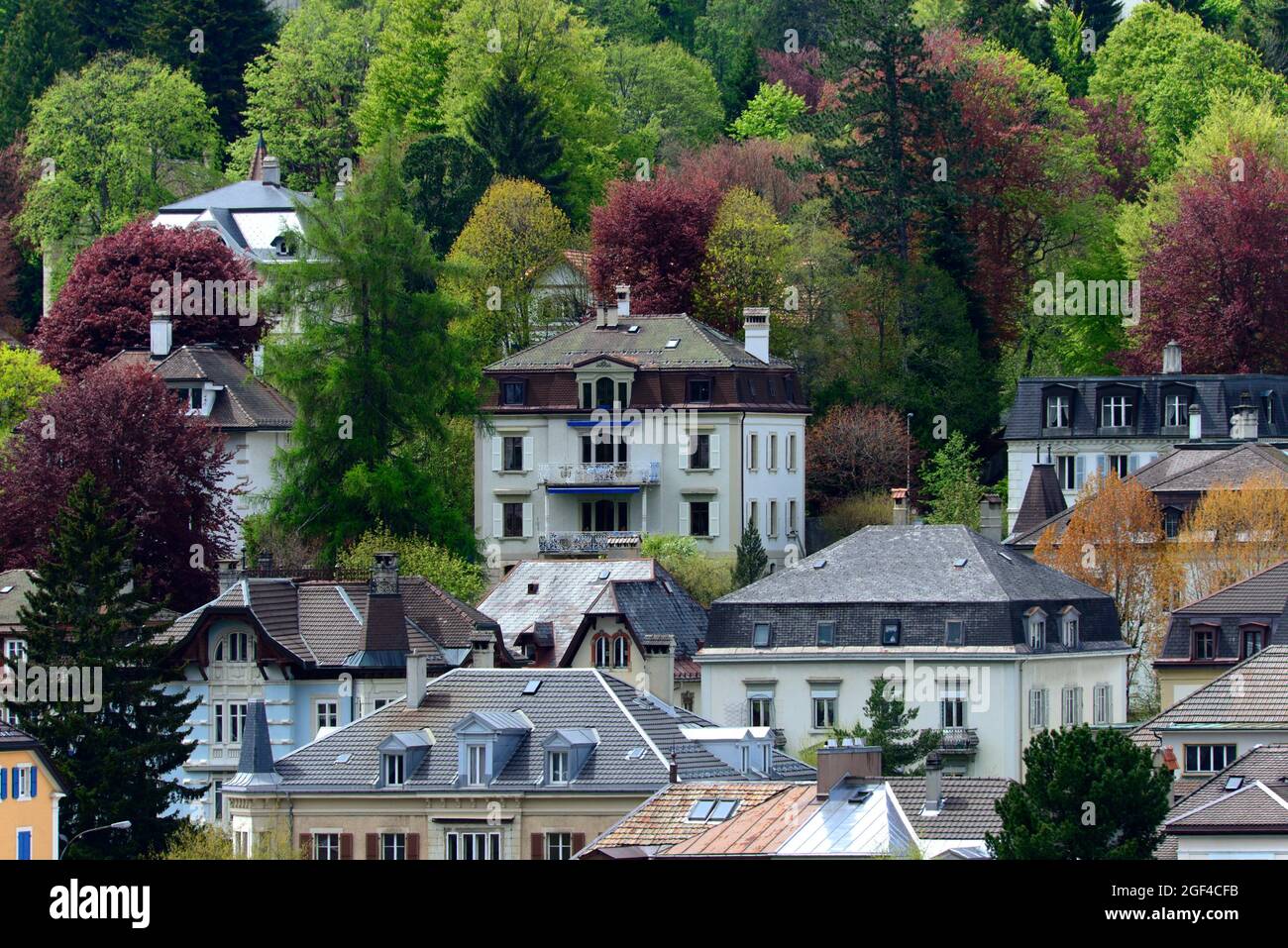 View for residential part of La Chaux-de-Fonds, UNESCO World Heritage, La Chaux-de-Fond, canton Neuchâtel, located in Jura mountains, altitude of Stock Photo