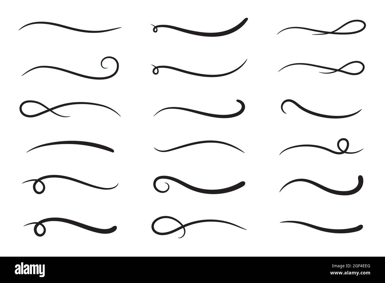 Hand drawn collection of curly swishes, swashes, swoops. Calligraphy swirl. Highlight text elements. Vector illustration. Stock Vector