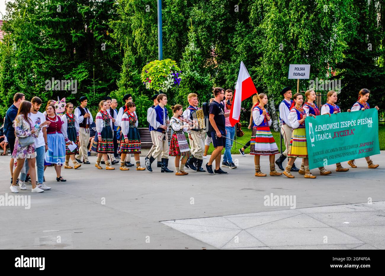Polkowice, Poland August 21, 2021, 24th International Folklore Festival, Świat Pod Kyczerą, Lemko Kyczera Song and Dance Ensemble, for editorial use o Stock Photo