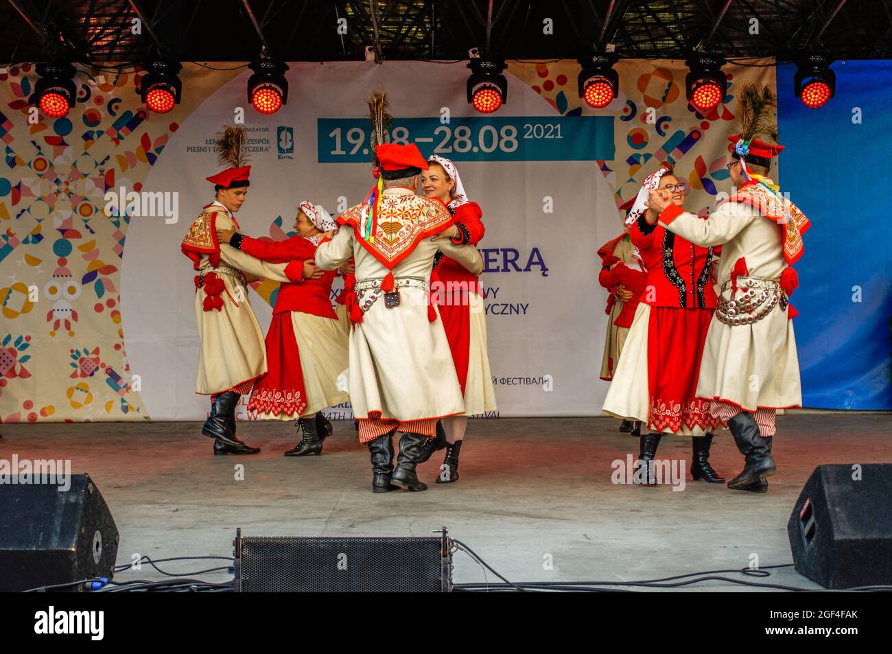 Polkowice, Poland August 21, 2021, 24th International Folklore Festival, World Under Kyczera,dancers from Poland on stage, for editorial use only Stock Photo