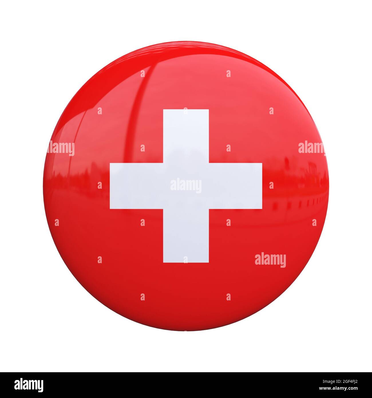 Switzerland national flag badge, nationality pin 3d rendering Stock