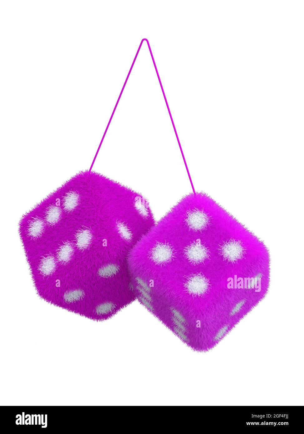 Pair of fuzzy dices for cars on white background 3d rendering Stock Photo