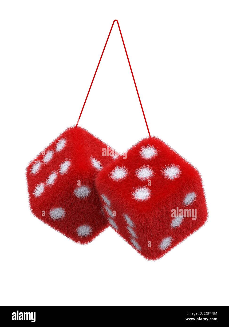Pair of fuzzy dices for cars on white background 3d rendering Stock Photo