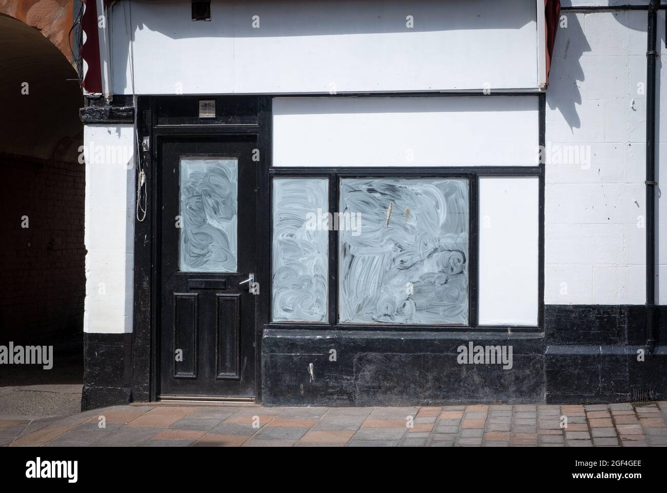 Empty shop in Dumfries, Scotland, evidence of economic downturn in the area, where small businesses struggle to survive. Stock Photo