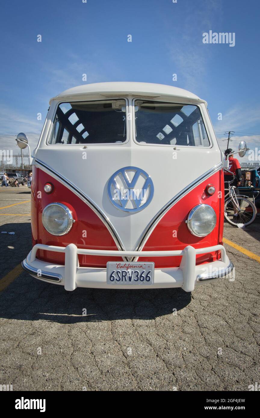 Pomona, California - March 3, 2013: Vintage 1960s VW Microbus Type 2 23-Window Samba Bus at annual Pomona Car Show and Auction. Stock Photo