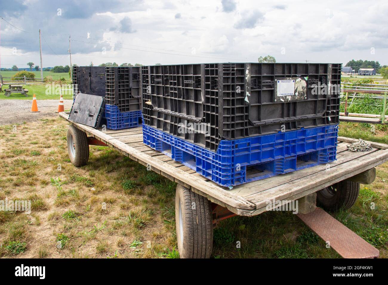 Plastic bulk containers on a flatbed trailer Stock Photo Alamy