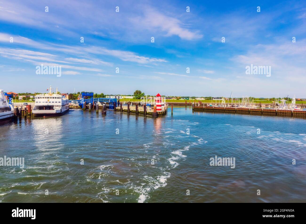 Germany, Schleswig-Holstein, Wyk auf Fohr, Boats moored in harbor on Fohr island Stock Photo