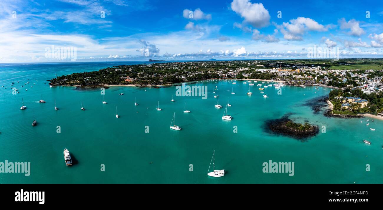 Idyllic sea by townscape of Trou Aux Biches at Mauritius, Africa Stock Photo