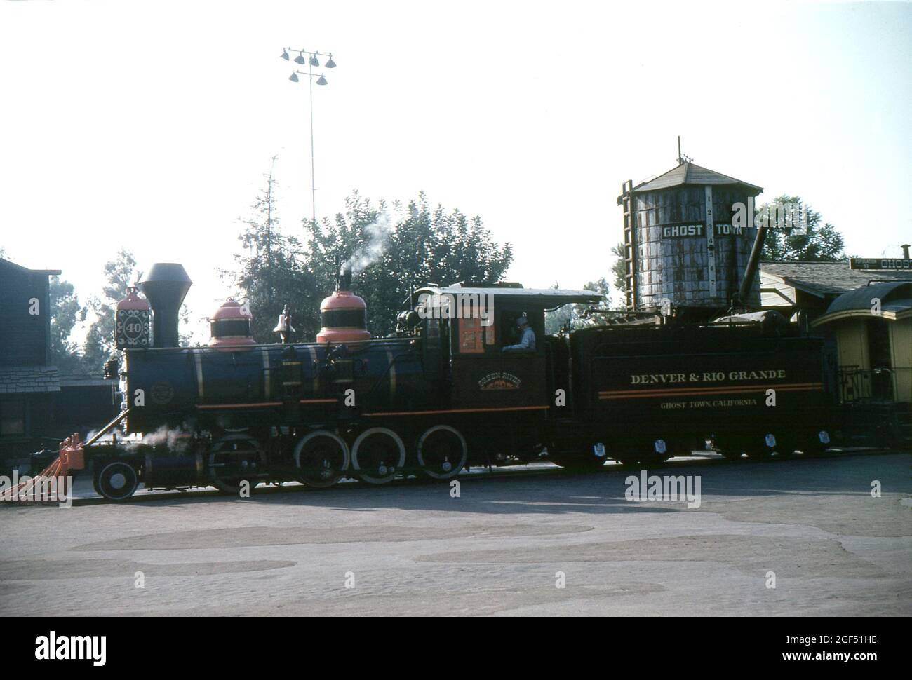Knott's Berry Farm, Orange County, California. 1959. No.40 ‘Green River’, an ex-Denver & Rio Grande Railroad steam locomotive, operating on the Ghost Town & Calico Railroad. Stock Photo
