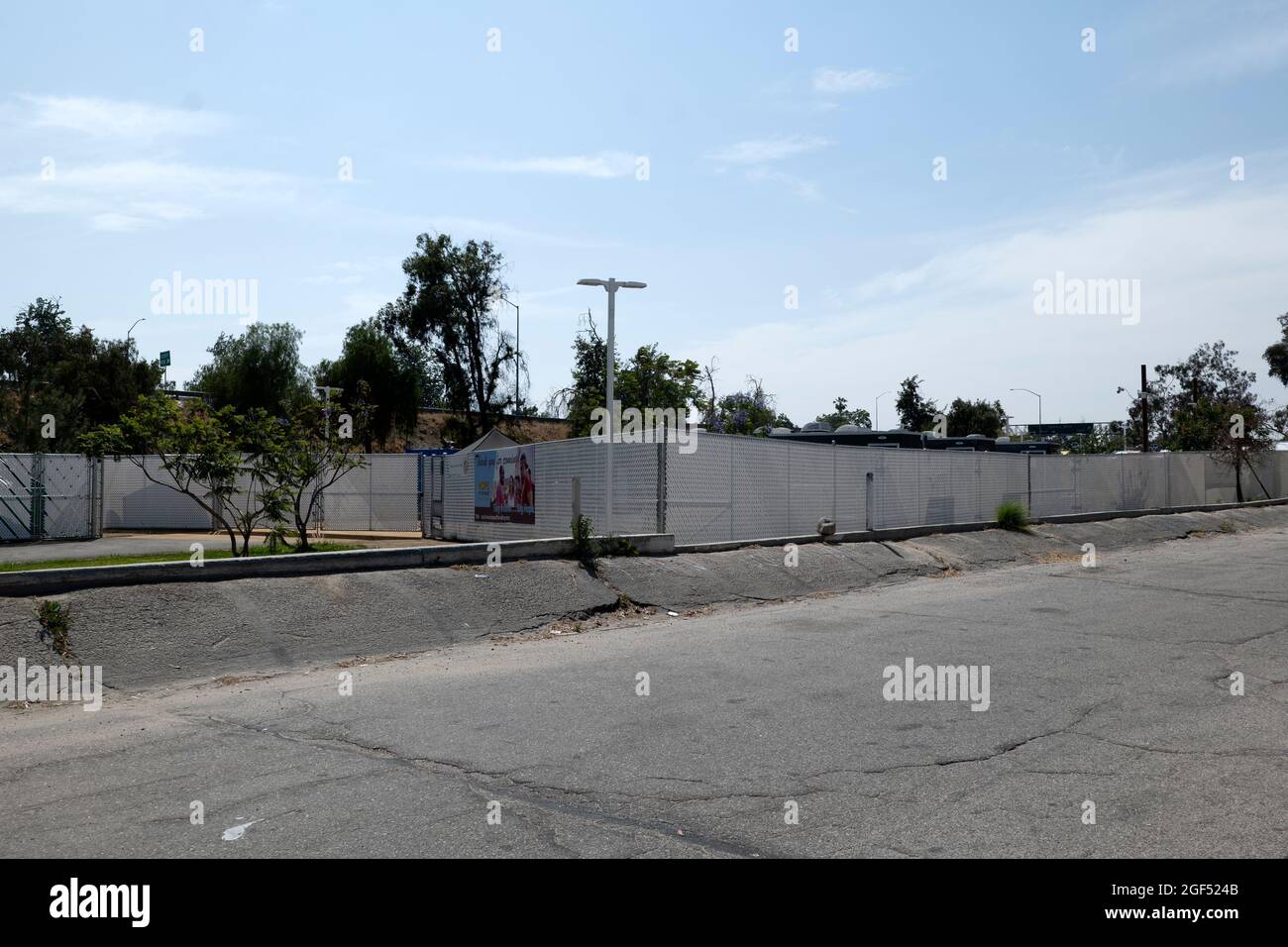 North Hollywood, CA USA - May 28, 2021:  Alexandria Park Tiny Home Village for homeless people is the largest one in Los Angeles Stock Photo