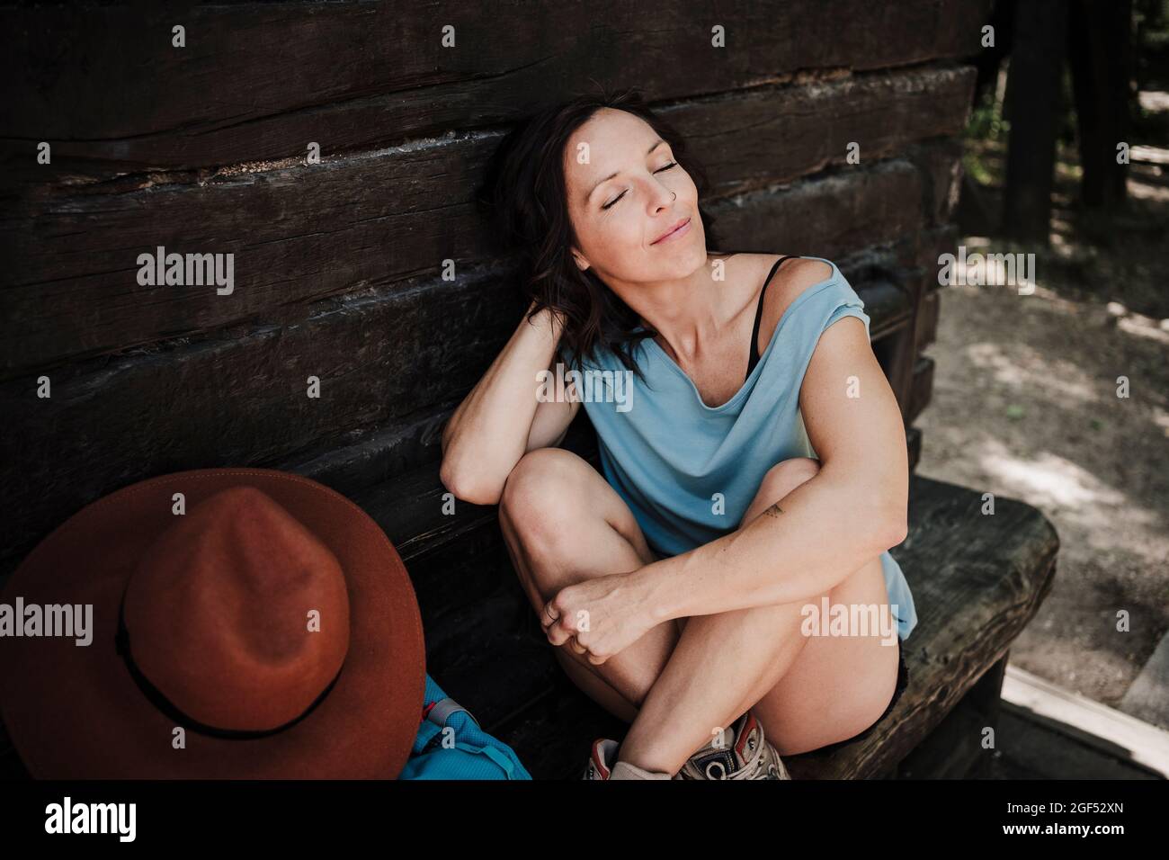 Happy relaxed woman outside hi-res stock photography and images - Alamy
