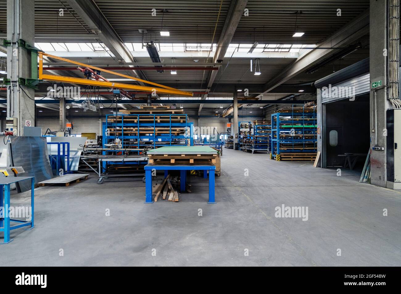 Manufacturing equipment and workbench in factory Stock Photo