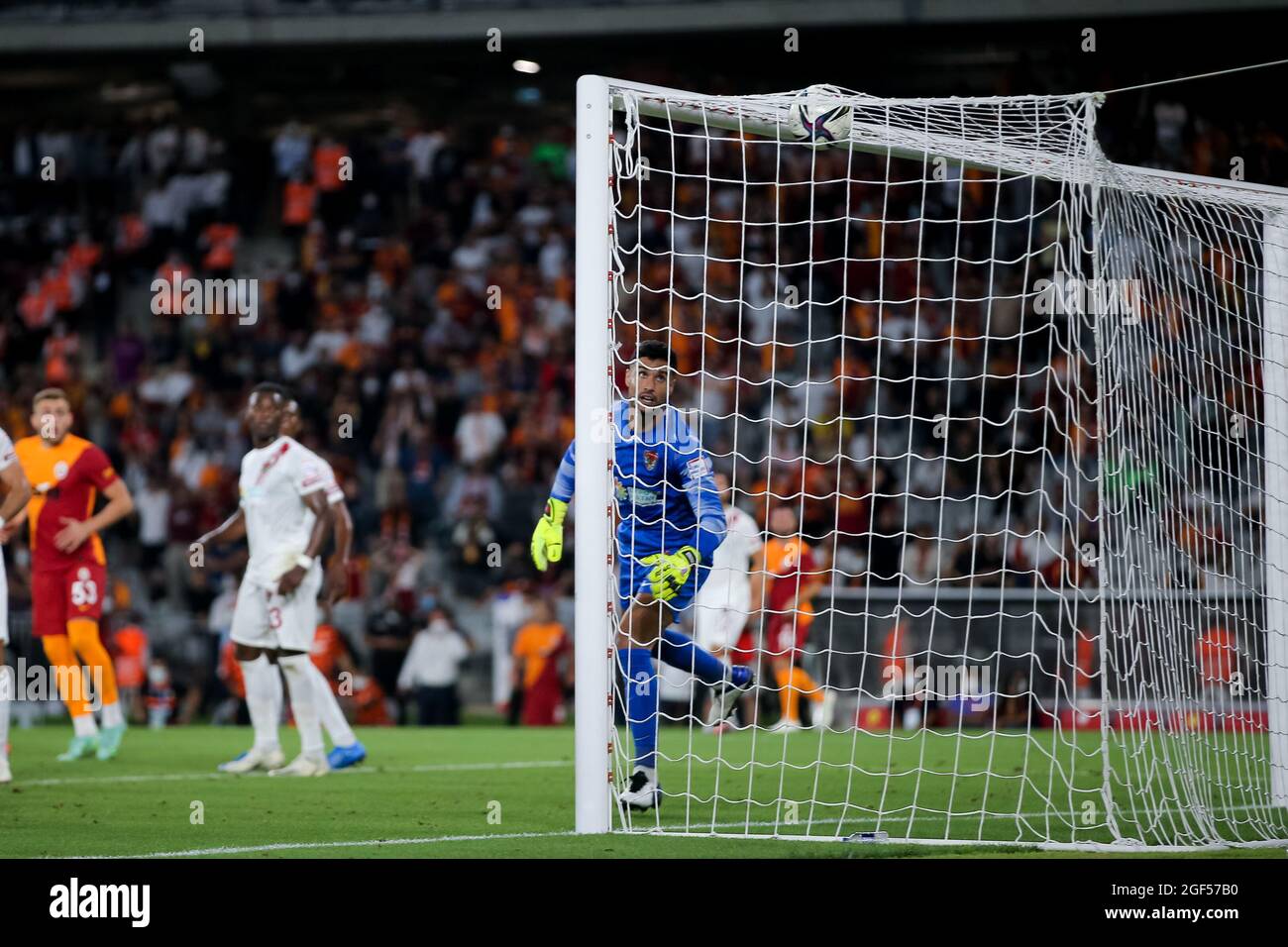 ISTANBUL, TURKEY - AUGUST 23: Munir Mohamedi of Hatayspor concedes his sides second goal during the Super Lig match between Galatasaray and Hatayspor at the Ataturk Olimpiyat Stadium on August 23, 2021 in Istanbul, Turkey (Photo by Orange Pictures) Stock Photo