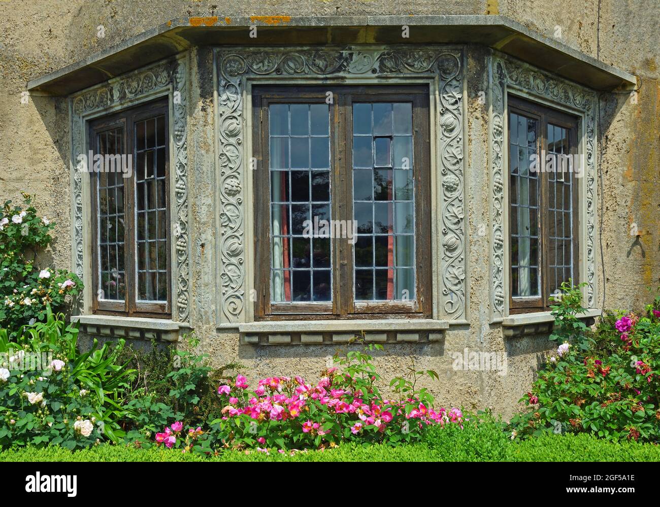 Window with decorative plaster work or Pargetting Stock Photo - Alamy