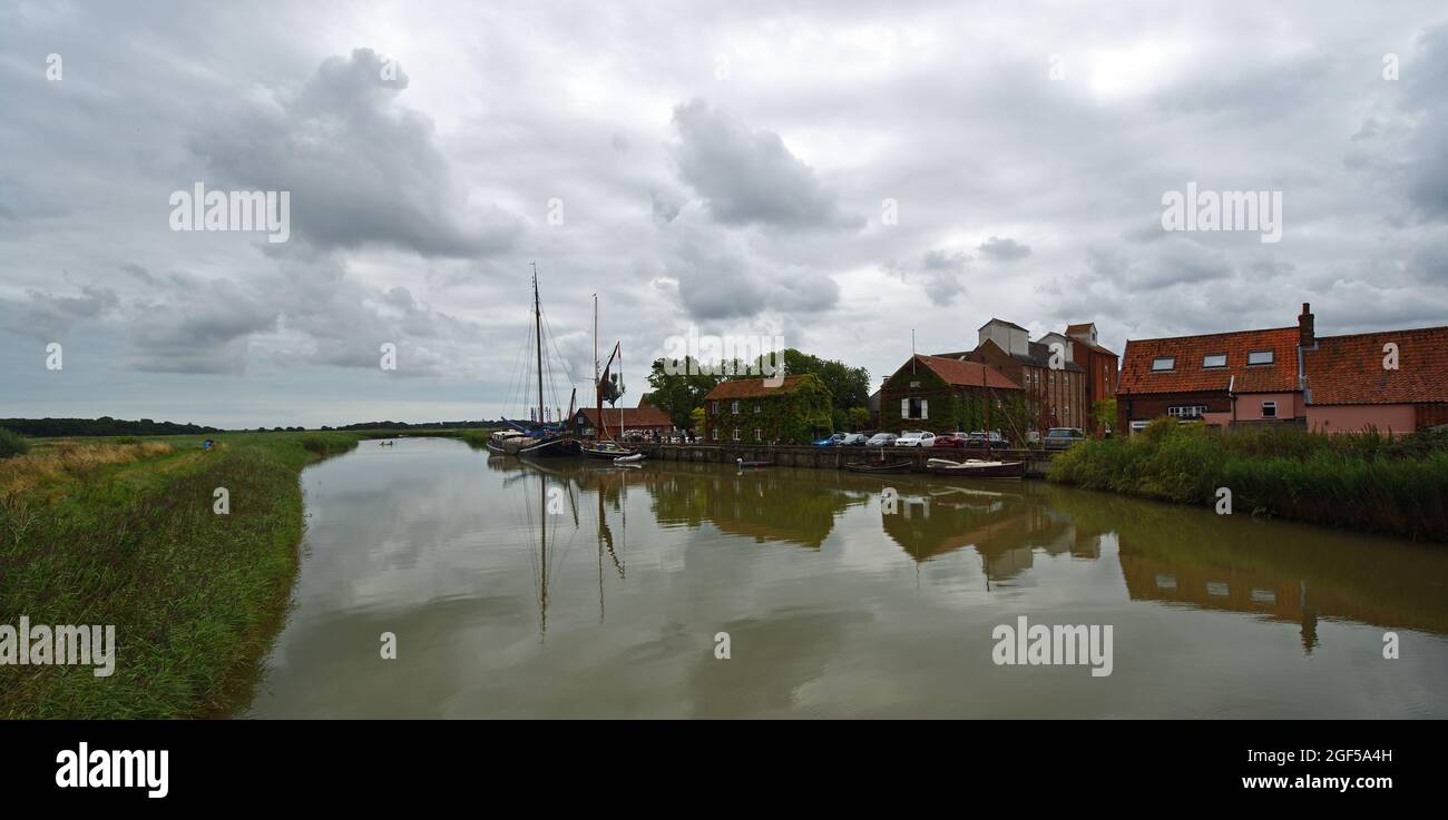 Snape Maltings and the river Alde Suffolk on a cloudy day. Stock Photo