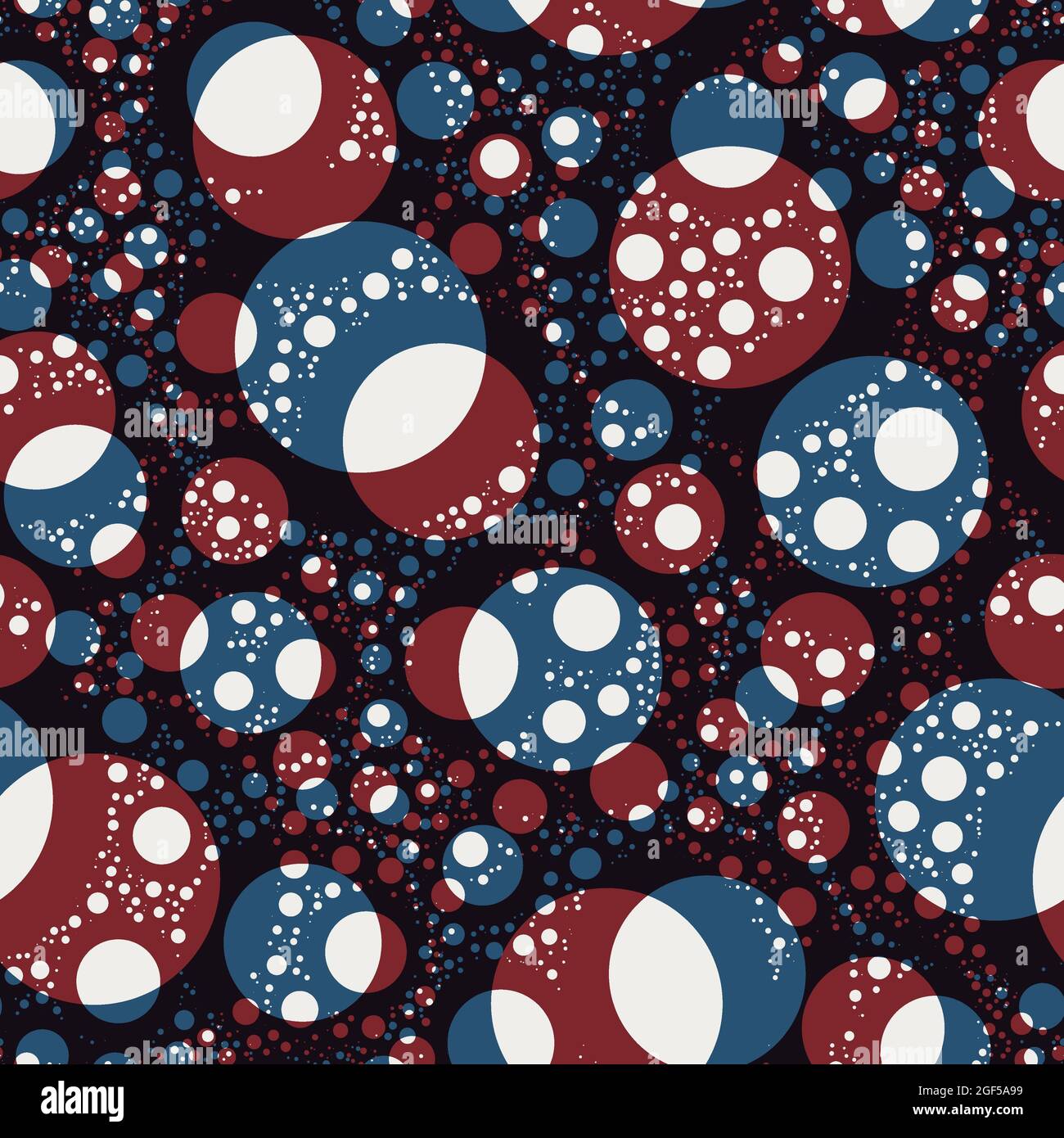 Seamless red and blue overlay circles and shapes pattern for surface ...