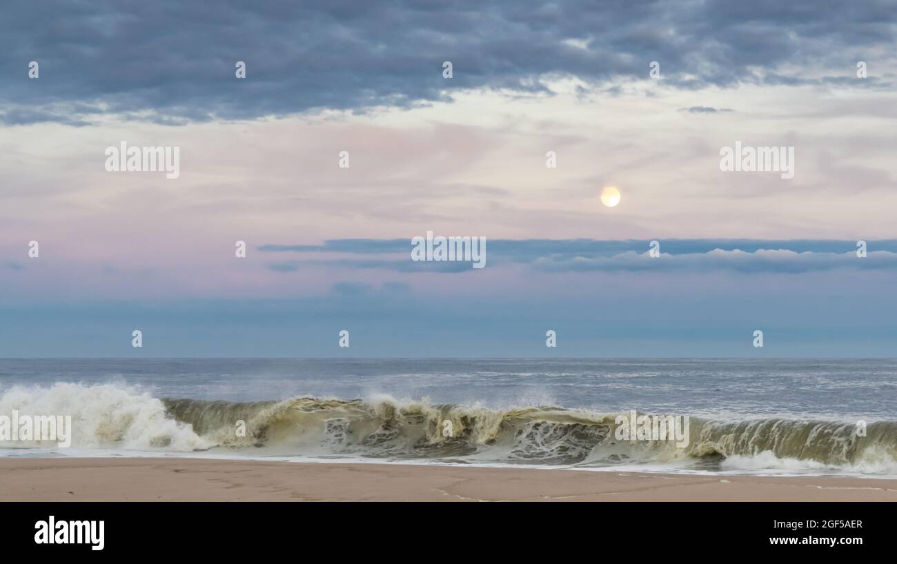 Flying Point beach and a full moon, Water Mill, NY Stock Photo Alamy
