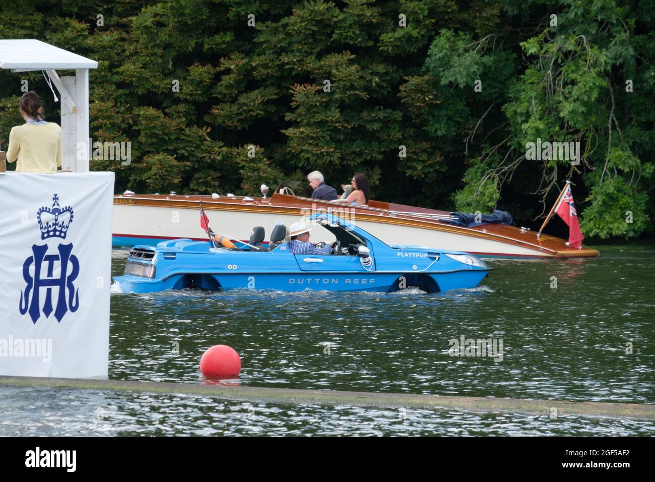 A Dutton Reef amphibious car in the river at Henley Royal Regatta 2021 on the River Thames Stock Photo