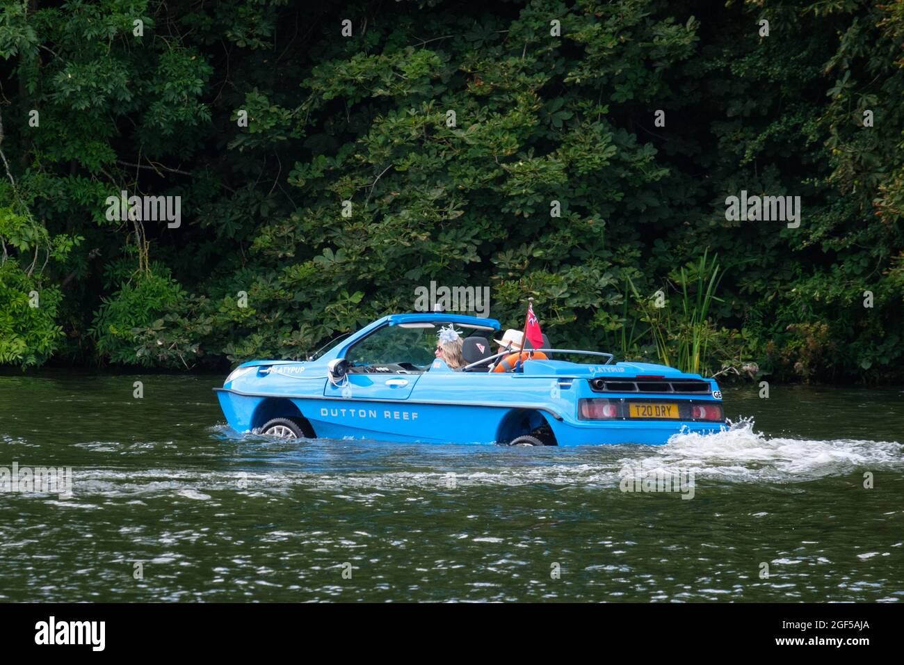A Dutton Reef amphibious car in the river at Henley Royal Regatta 2021 on the River Thames Stock Photo
