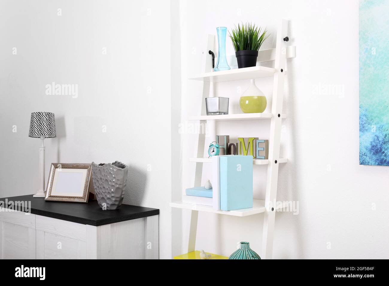 White interior with modern furniture, close up Stock Photo Alamy