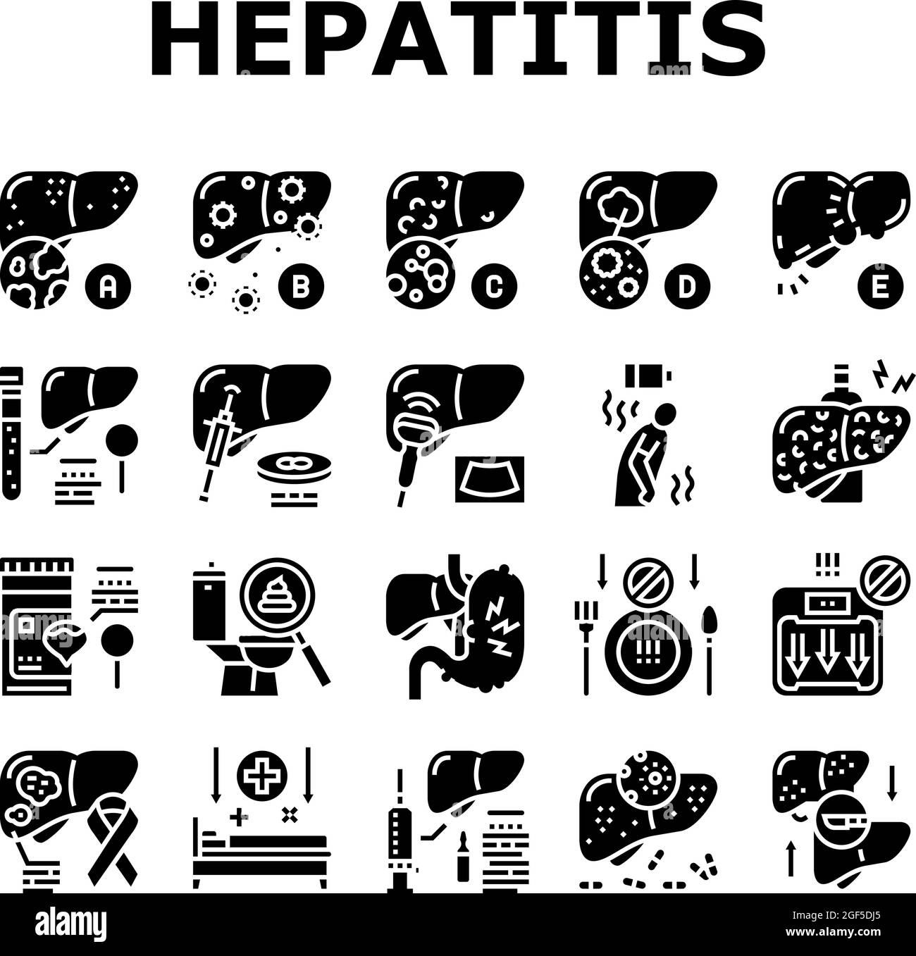 Hepatitis Liver Health Problem Icons Set Vector Stock Vector Image ...