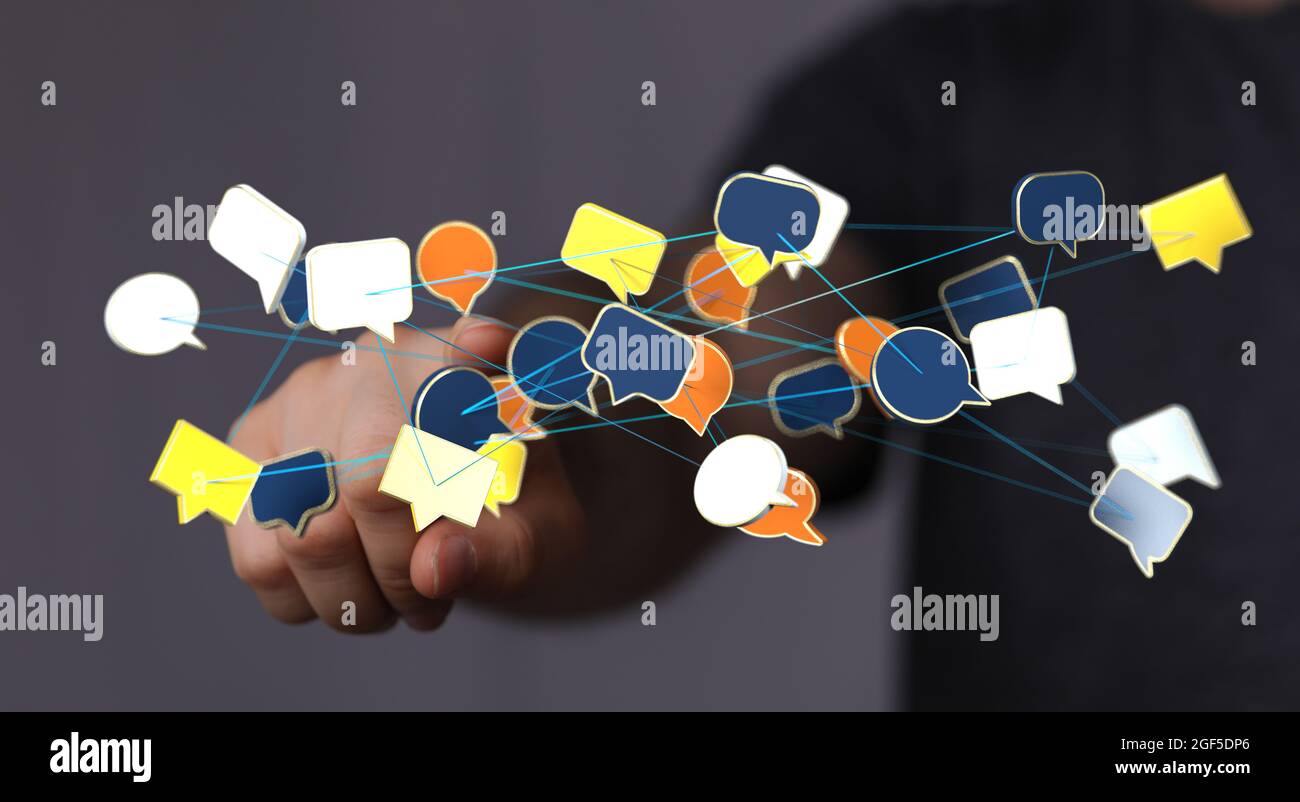 Person presenting the virtual projection of communication bubbles Stock