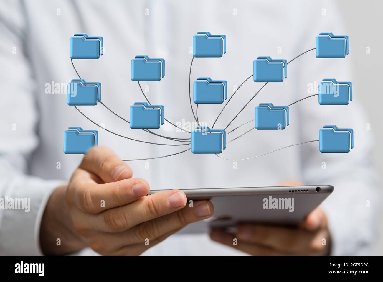 Person presenting the virtual projection of cloud computing concept Stock Photo