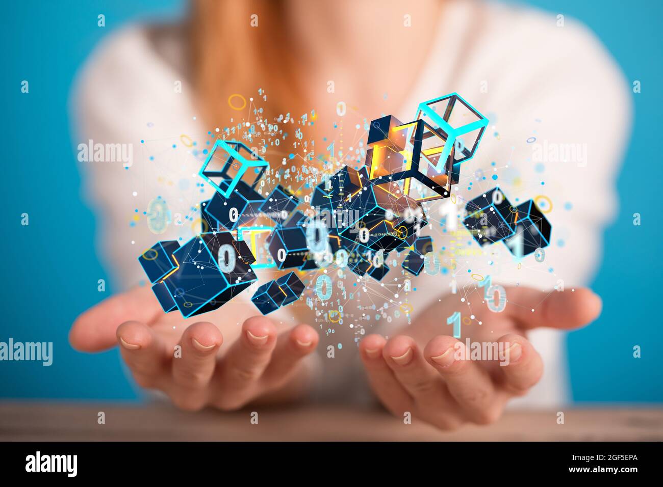 Person presenting the virtual projection of cloud computing concept Stock Photo
