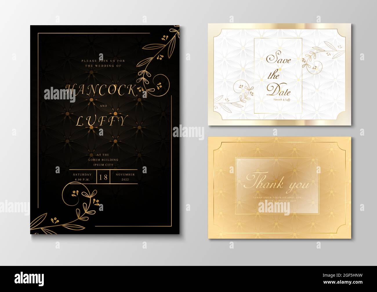 Golden wedding invitation card template. Black, white and gold ...