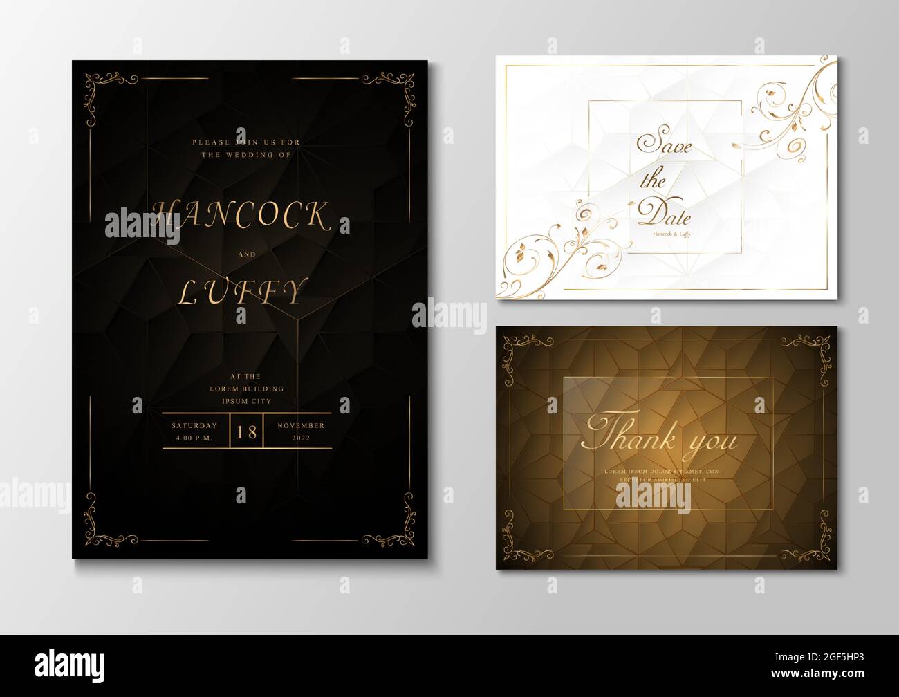 Luxury wedding invitation card template black, white and gold ...