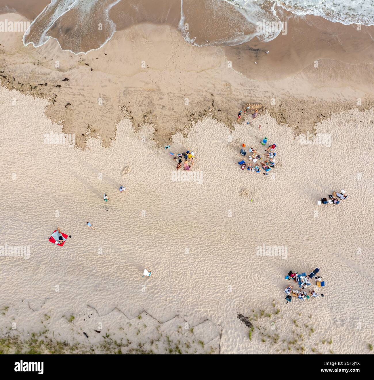 Aerial view of people at flying point beach, Watermill, NY Stock Photo