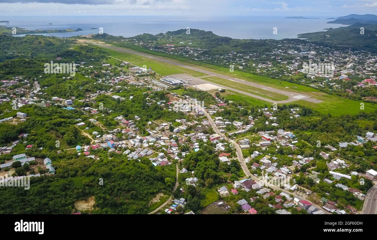 Aerial view of airport runway at Labuan Bajo, Flores, East Nusa