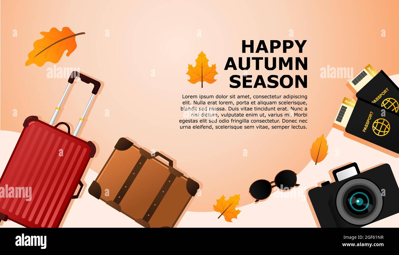 autumn season vector illustration with travel equipment Stock Vector