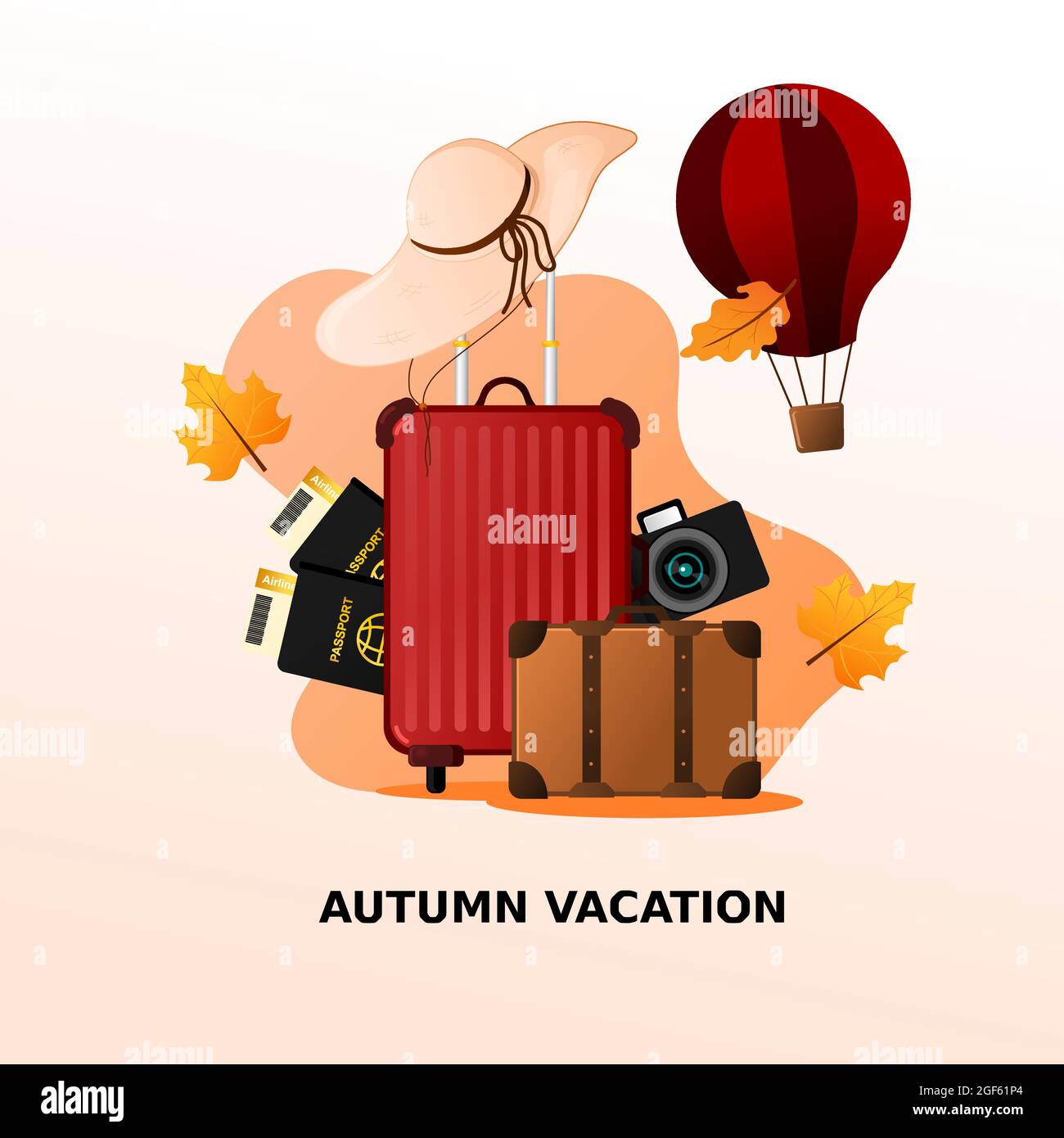 autumn vacation vector illustration with travel equipment flat design Stock Vector