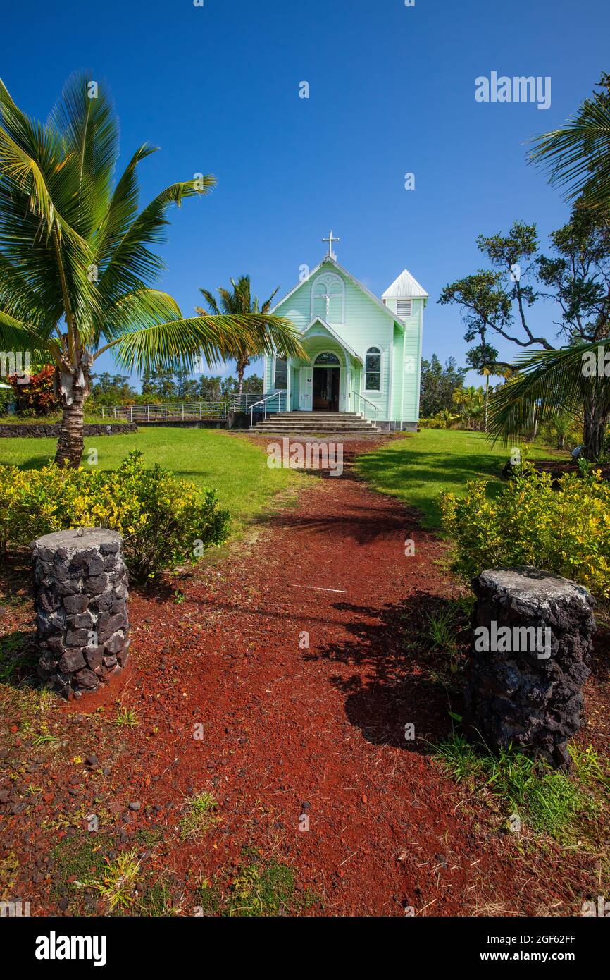 Star of the Sea Painted Church, Kalapana, Big Island, Hawaii Stock Photo
