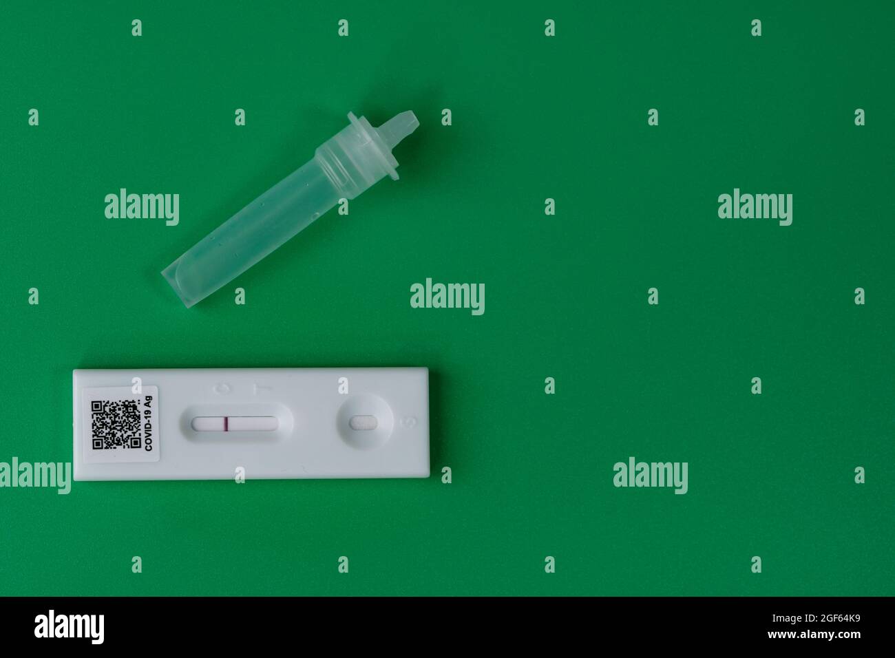 The Covid 19 Rapid Antigen Test Kit with negative result. Selective focus points. Stock Photo