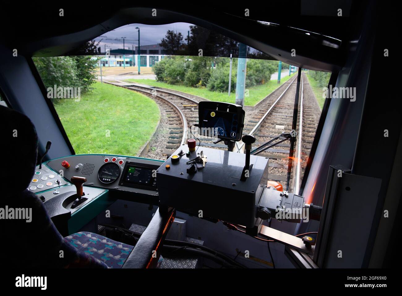 Potsdam, Germany. 23rd Aug, 2021. An autonomous tram is driving towards