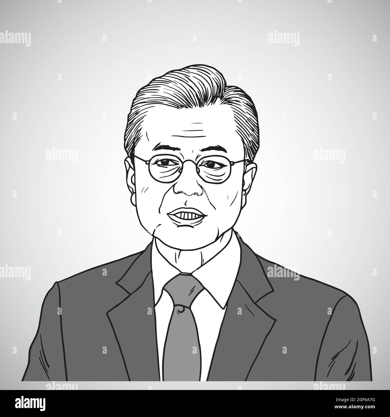 Moon Jae-in Portrait Drawing. Vector Illustration. August 24, 2021 Stock Vector
