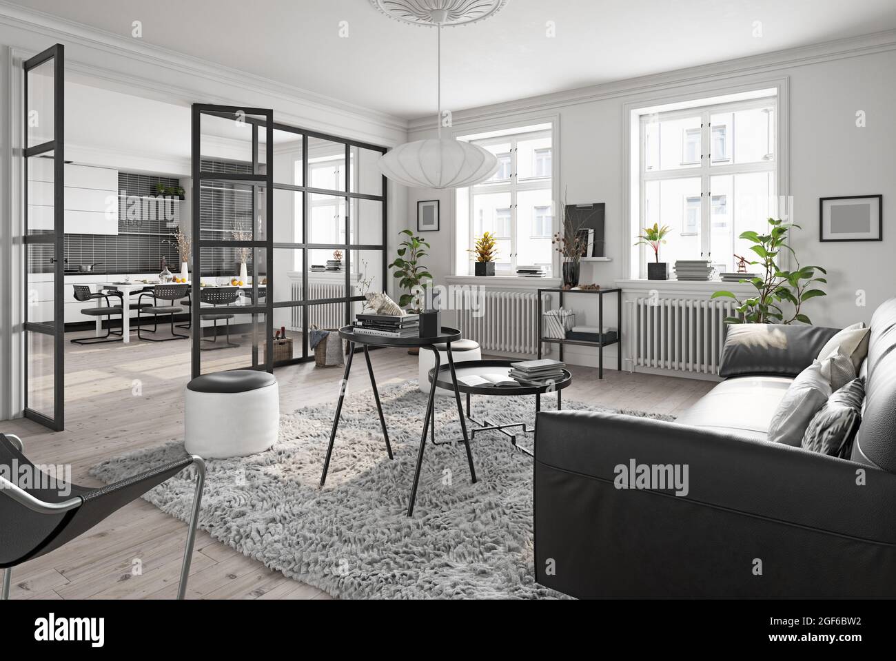 modern living interior design. 3d concept illustration Stock Photo - Alamy