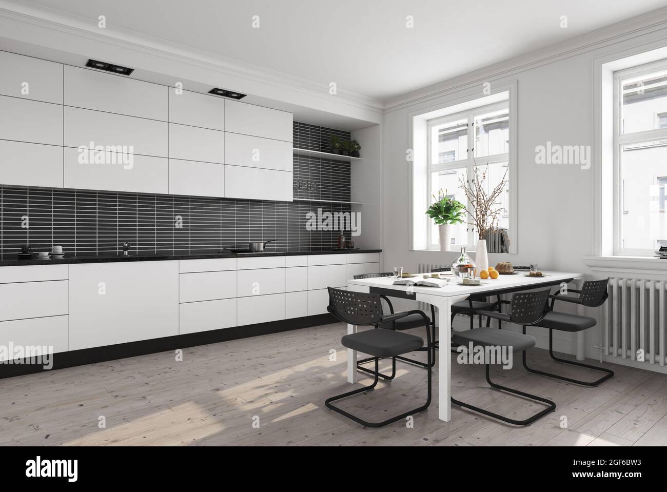 modern white kitchen interior. 3d rendering design concept Stock Photo ...