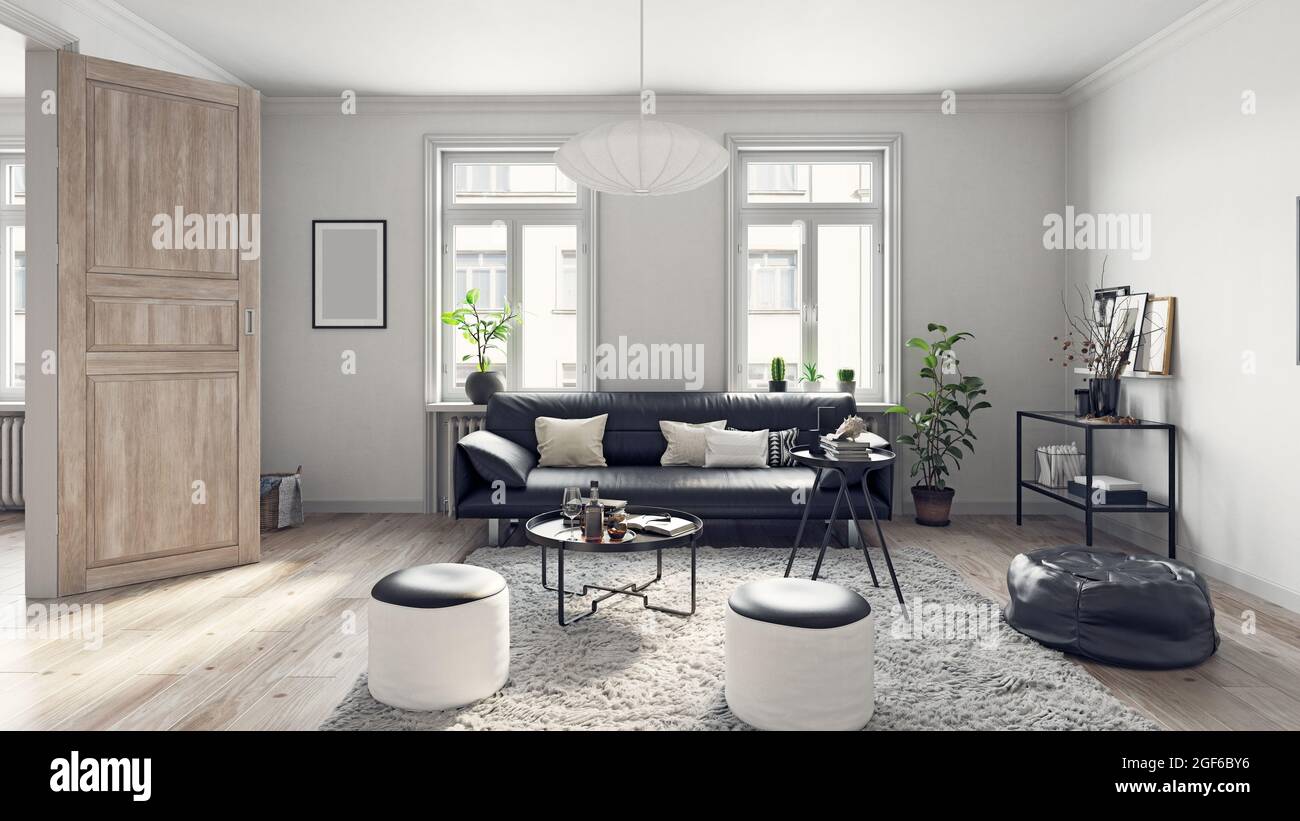 modern living interior design. 3d concept illustration Stock Photo - Alamy