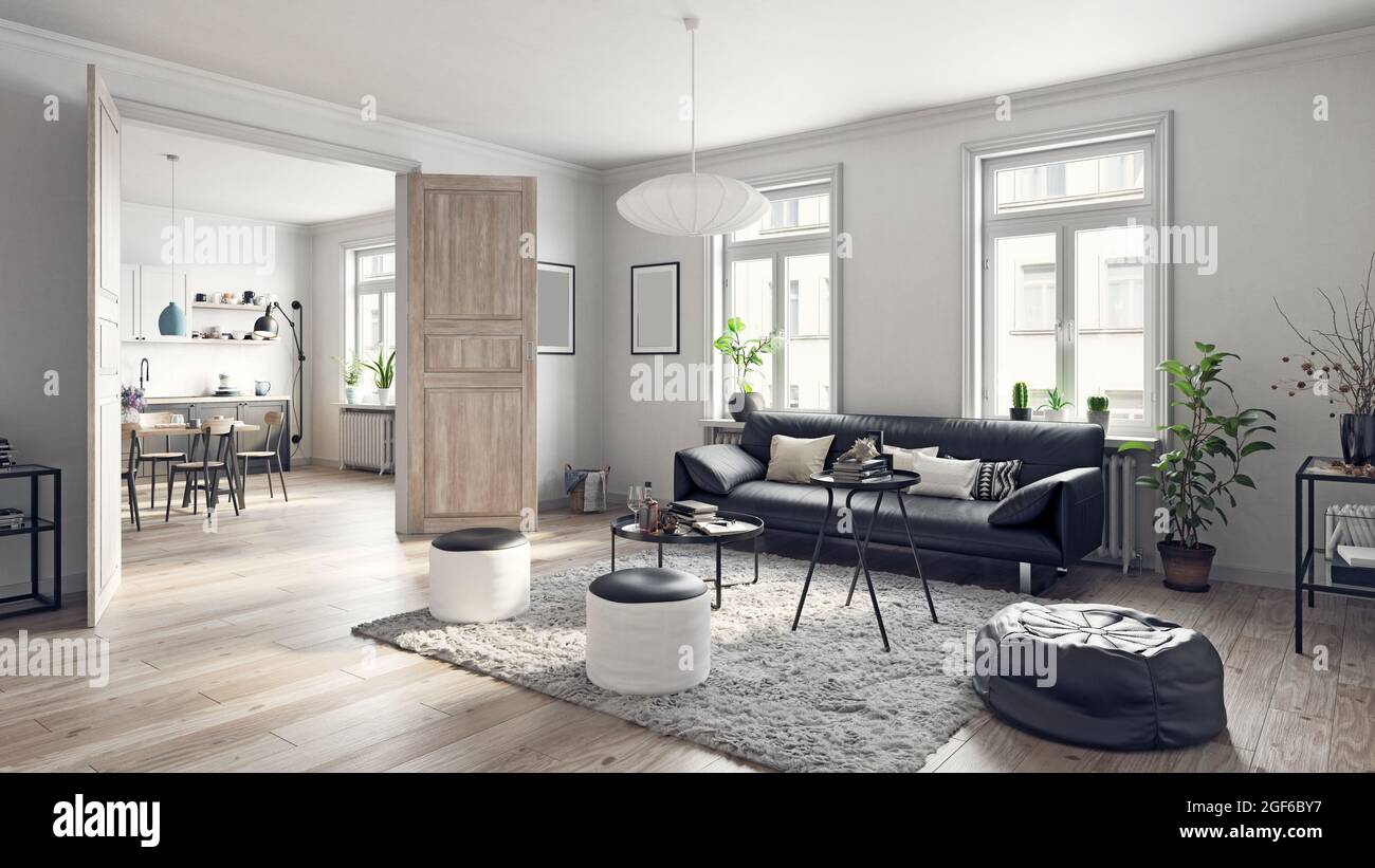 modern living interior design. 3d concept illustration Stock Photo - Alamy